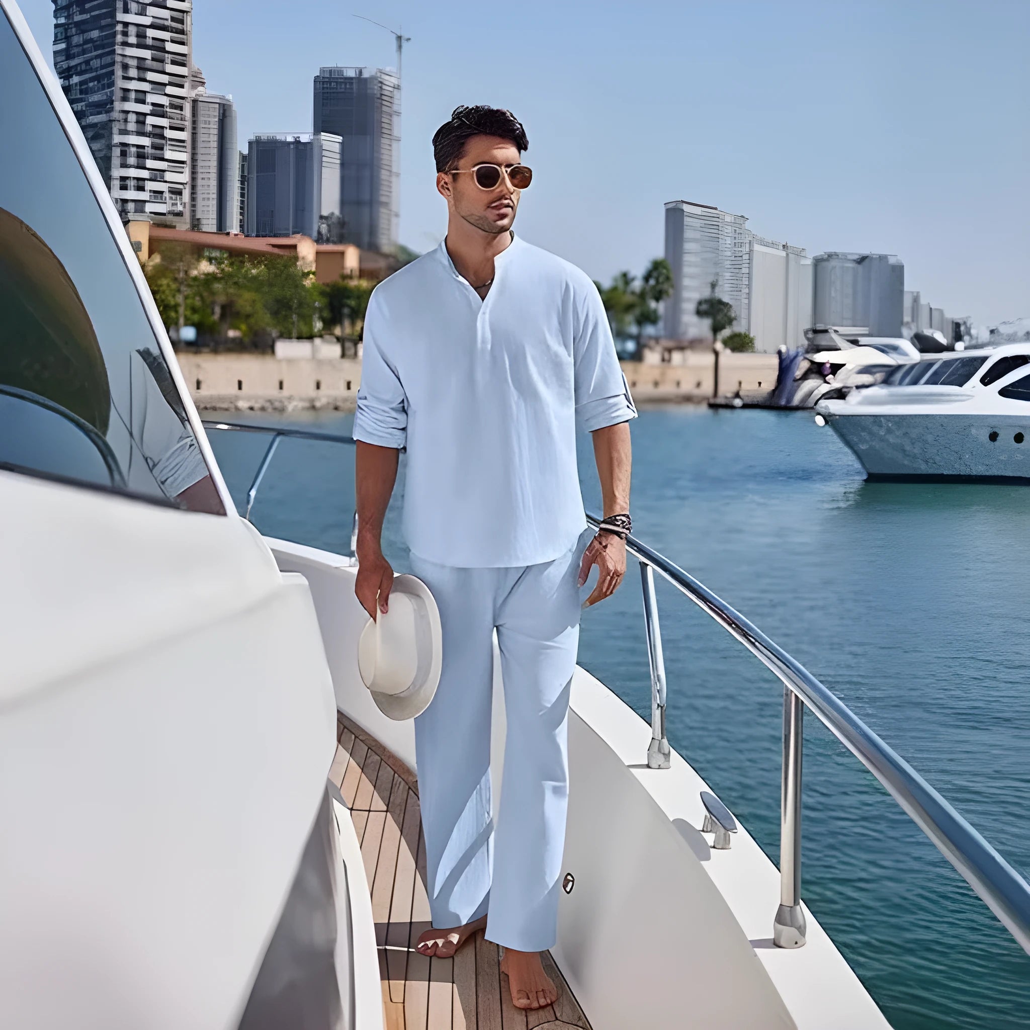 Men's cotton casual suit set in solid colour with long sleeves and trousers for spring and autumn leisure wear