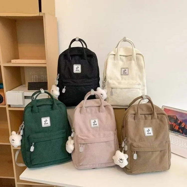 Retro hand-carrying backpack for junior high school with document bag, computer pocket, and sewing-line detail