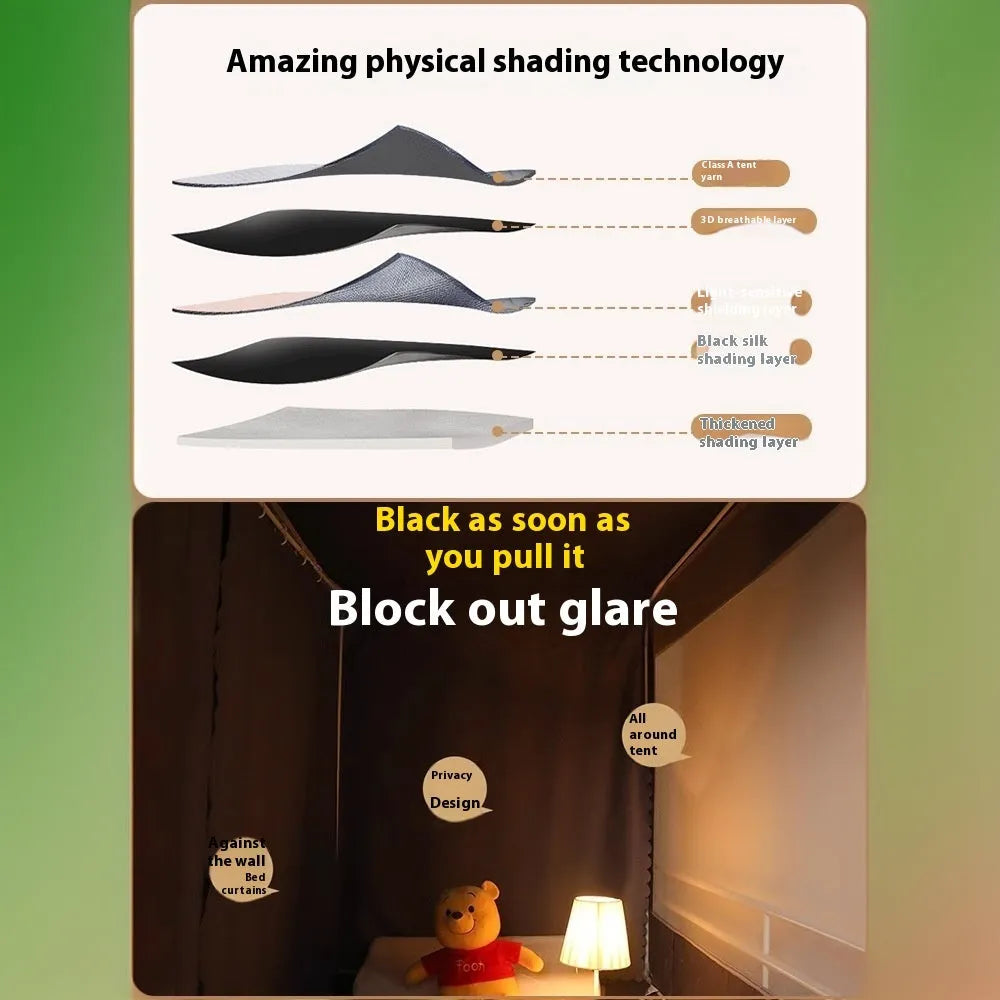 Gentleman Gray bed curtain and mosquito net combination for 0.9 metre bed with five-side light blocking