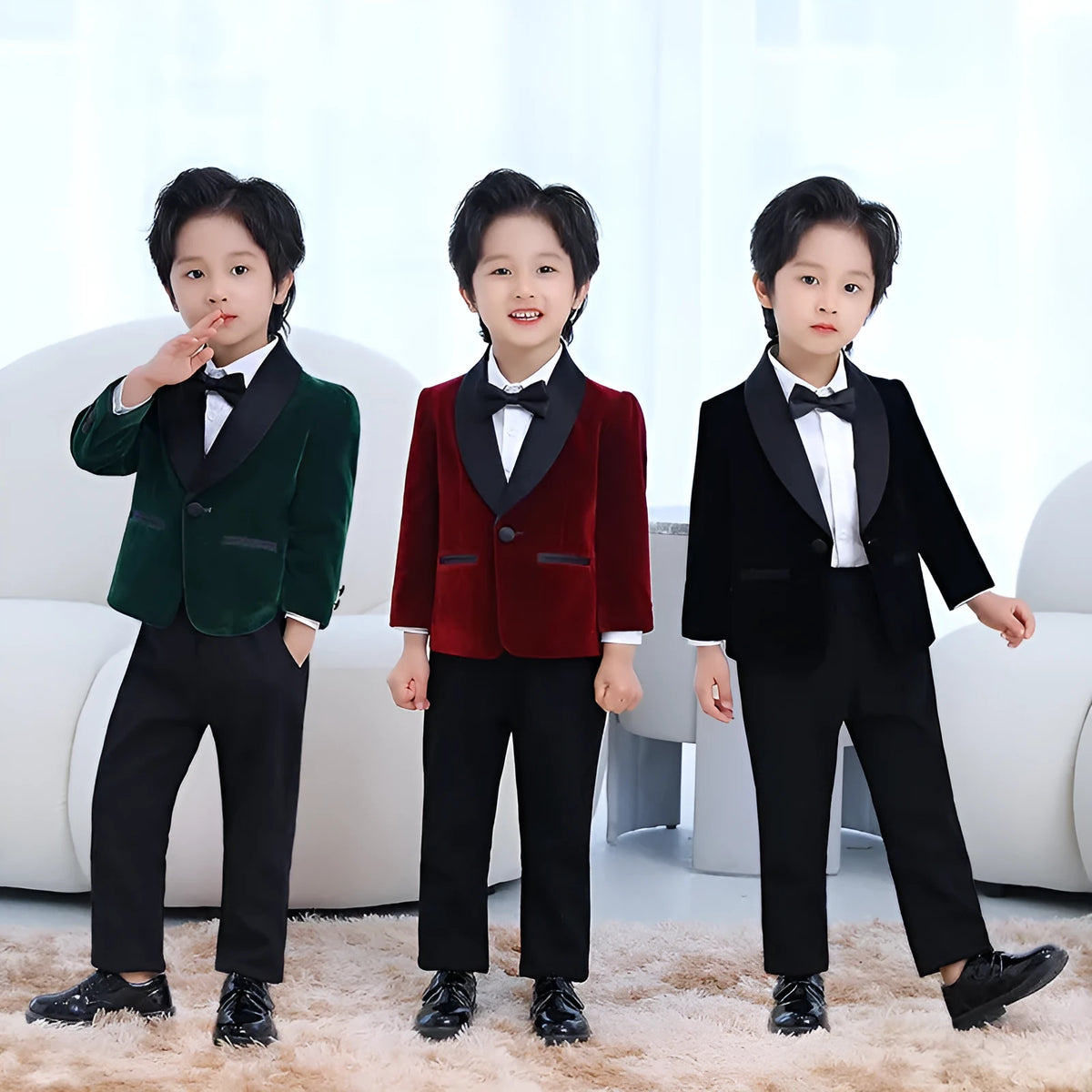 Children's corduroy suit set in wine red, black, dark green or sapphire blue, 3 or 4 piece, sizes 80cm to 150cm