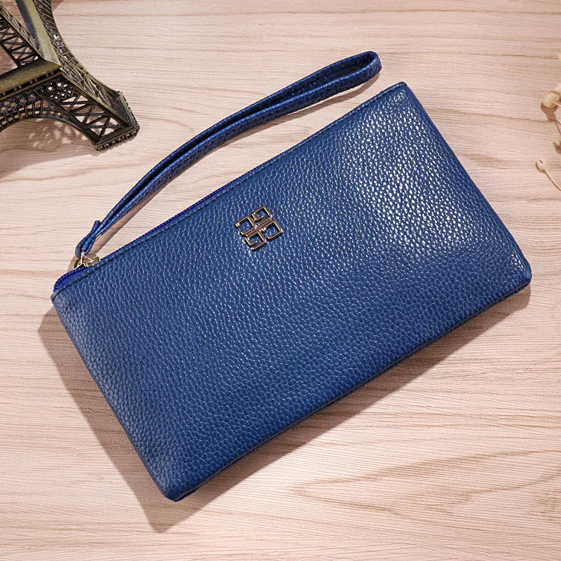 Long 55-inch European style PU leather phone wallet handbag with zipper closure in multiple colour options