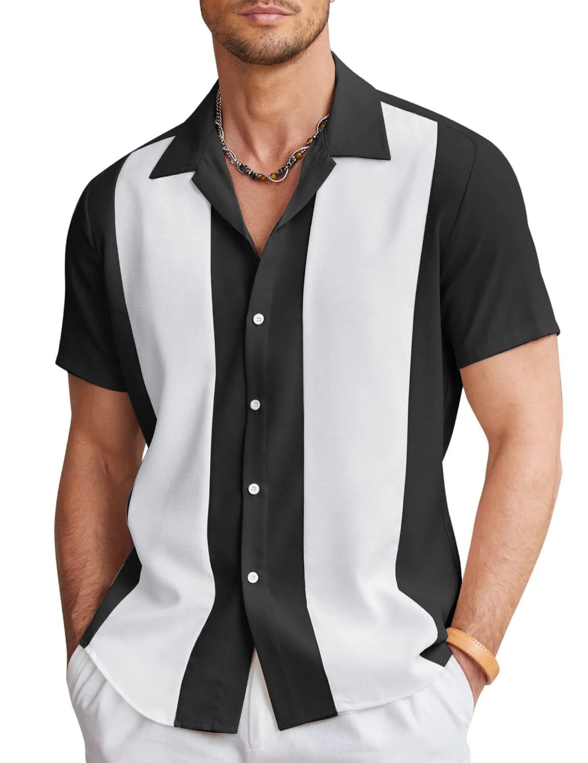 Men's slim fit Hawaiian shirt with digital print pattern in cardigan style