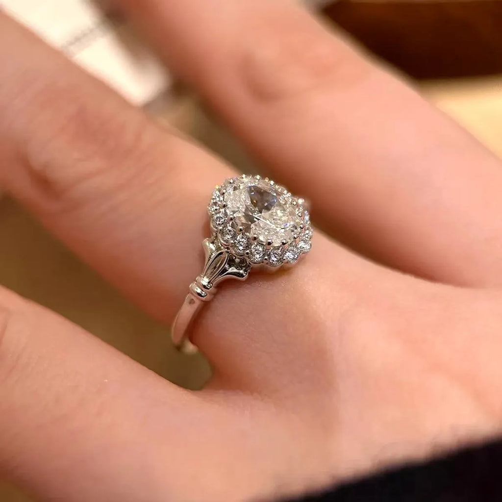 Silver geometric adjustable index finger ring with big diamond design for women