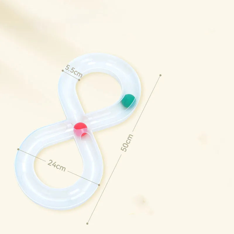 50cm long blue and white cat toy track with turntable, moving balls and teasing sticks for feline entertainment