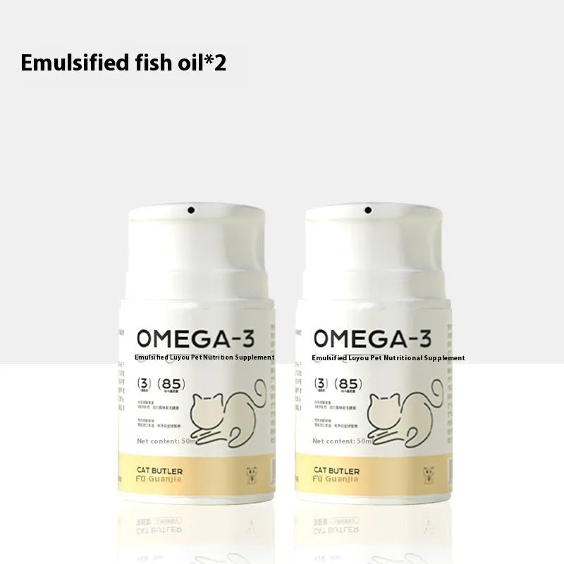 Cat Butler Pet Fish Oil 120ml bottle with RTG extracted fish oil, krill oil, and astaxanthin supplement for cats
