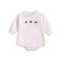 Baby Christmas cotton jumpsuit with printed hat, white or red, triangle style, sizes 60cm to 90cm
