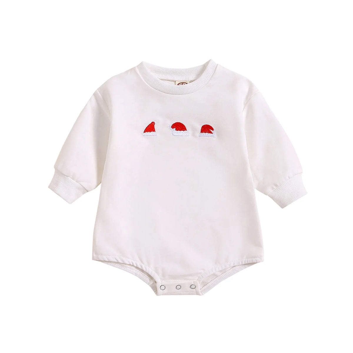 Baby Christmas cotton jumpsuit with printed hat, white or red, triangle style, sizes 60cm to 90cm