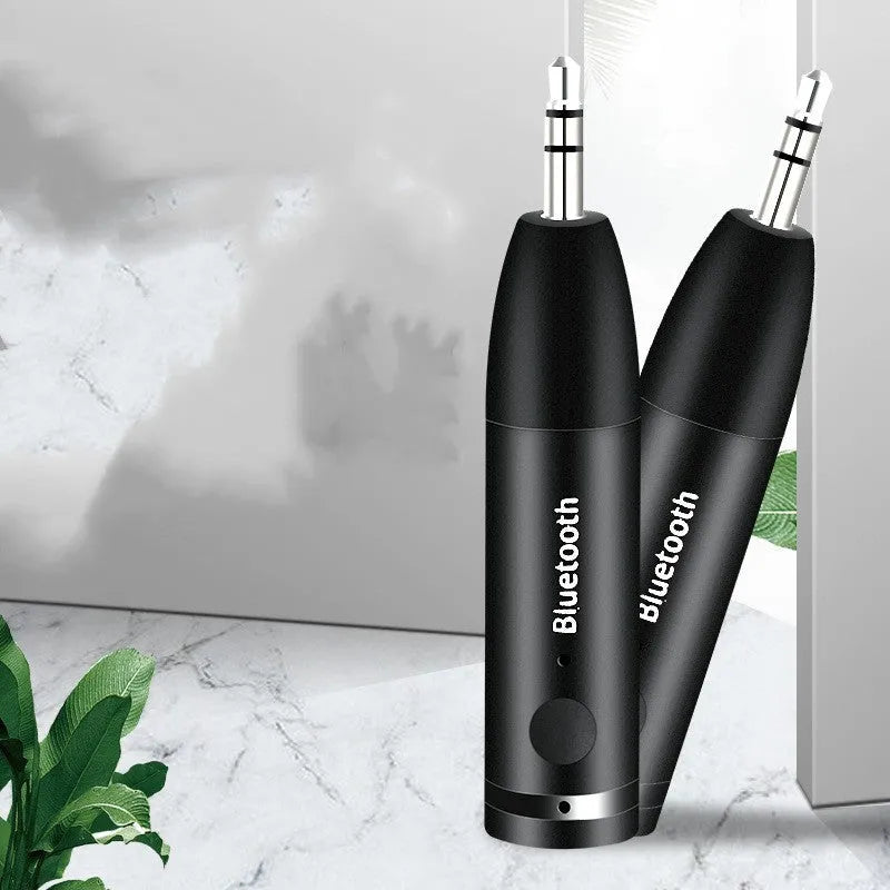 Black car AUX Bluetooth audio receiver for wireless music streaming and hands-free calls