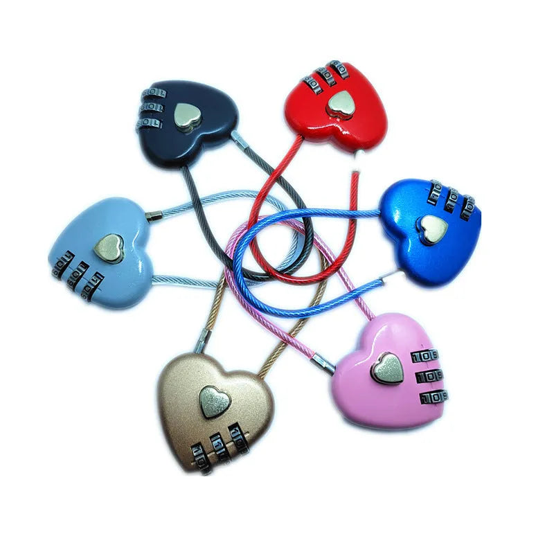Peach heart-shaped wire rope lock in six colours with adjustable steel securing rope for bicycle helmets