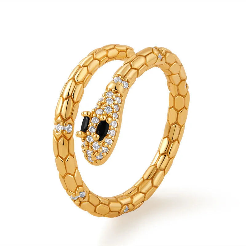 Snake-shaped adjustable index finger ring with copper construction and 18K gold colour finish