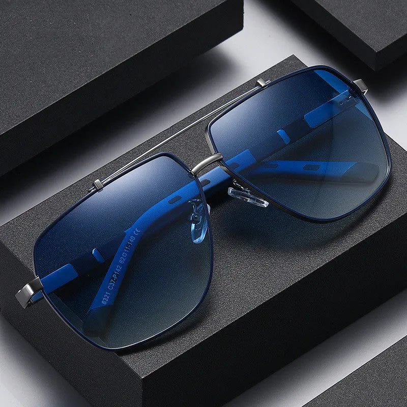 Men's polarized square sunglasses with metal full frame, TAC lenses, UV400, size 62-11-140, sand black grey