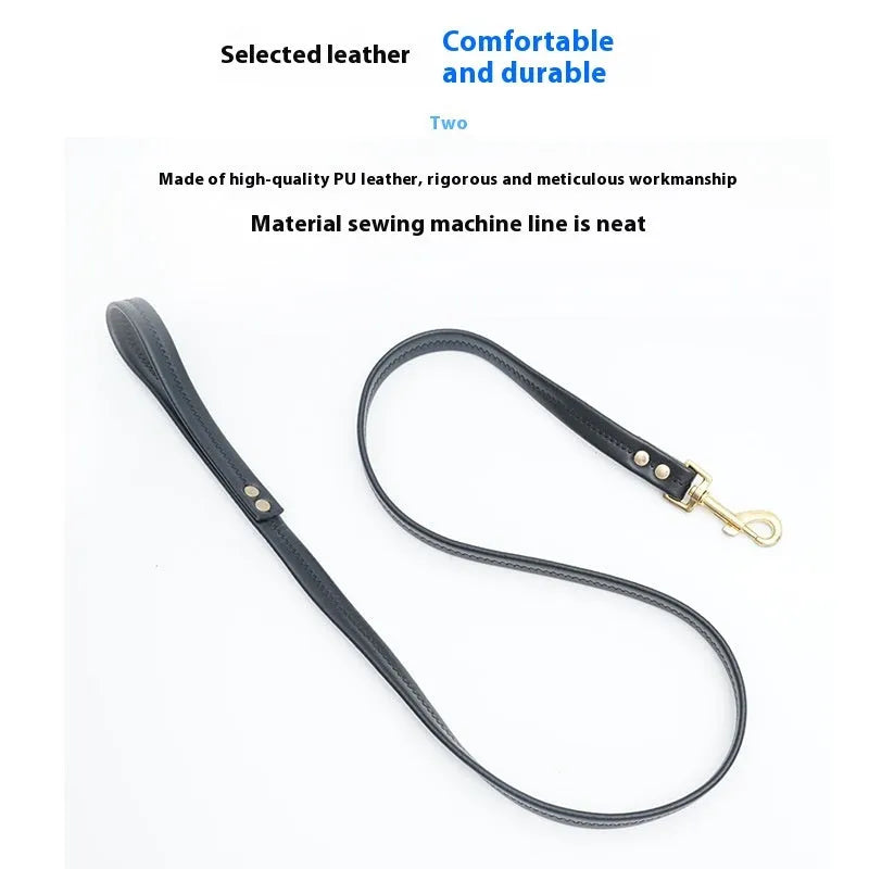 Roran PU leather pet traction belt in black colour showing adjustable length and handle