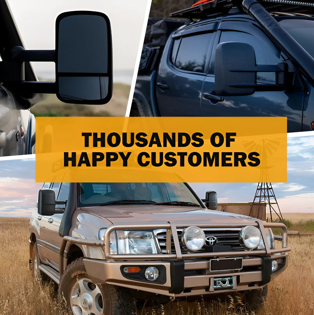 Black foldable towing mirror pair for Toyota Land Cruiser 100 98-07 models