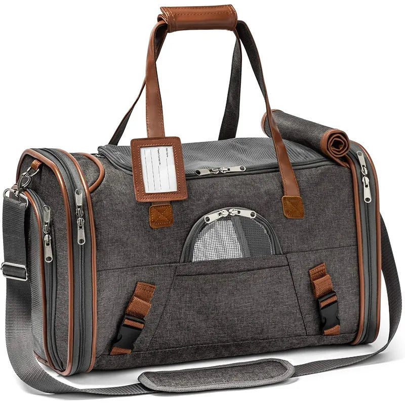 Large capacity waterproof Oxford pet bag in dark gray for cats and dogs
