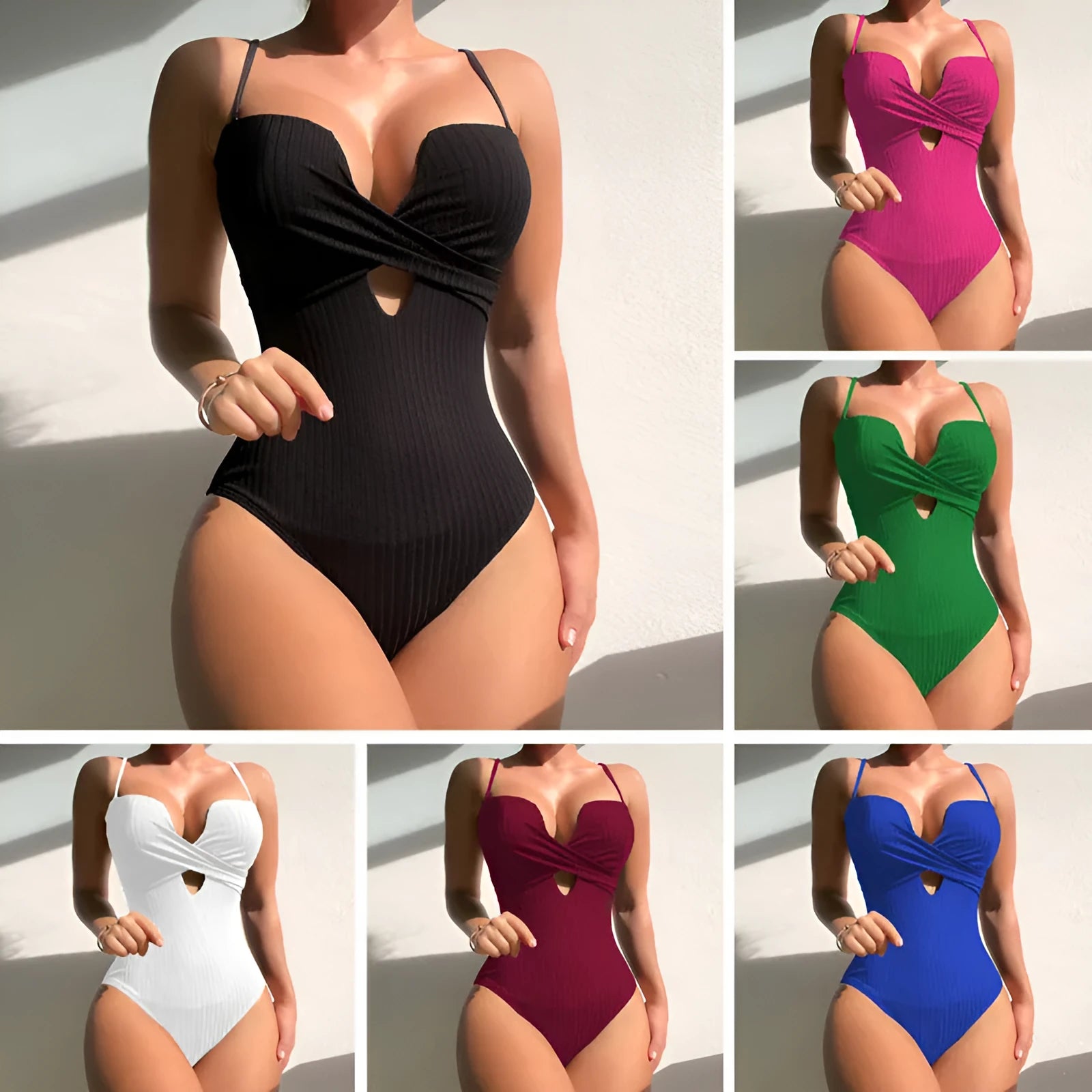Women one-piece swimsuit in solid color polyester fabric available in Rose Red White and Wine Red sizes S to XL