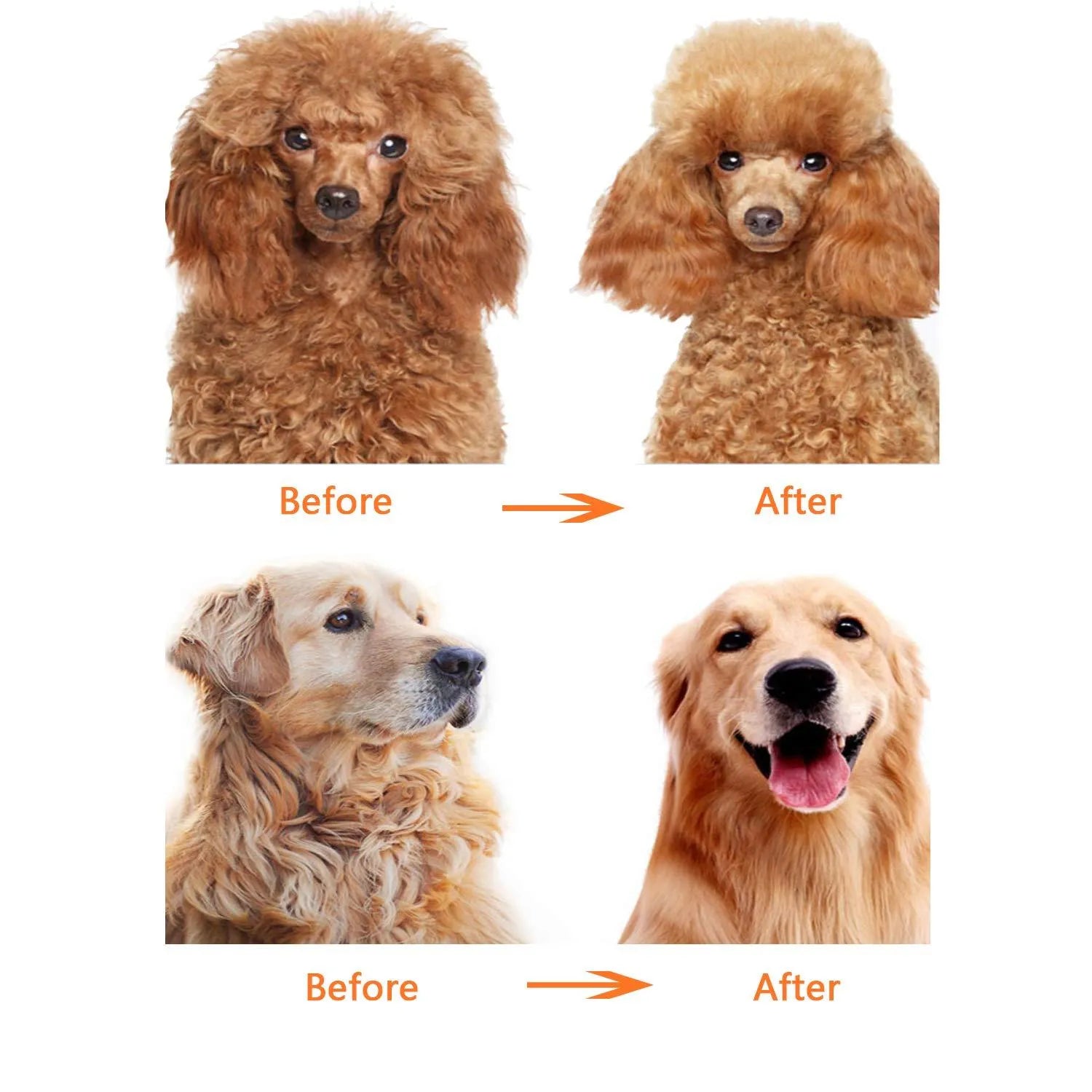 Red pet grooming comb with short and long stainless steel teeth and a plastic handle.