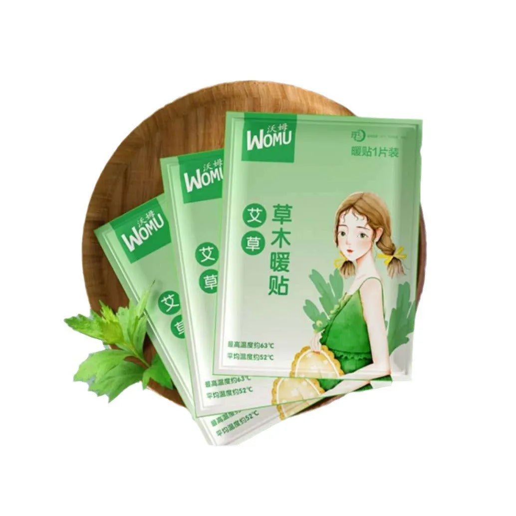 A single self-heating uterus warming plaster with herbal paste for abdominal application.