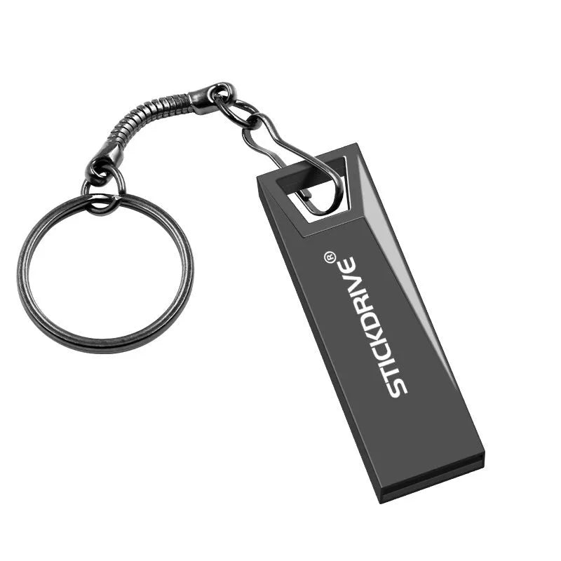 Black metal USB flash drive on a silver necklace chain with lanyard option.