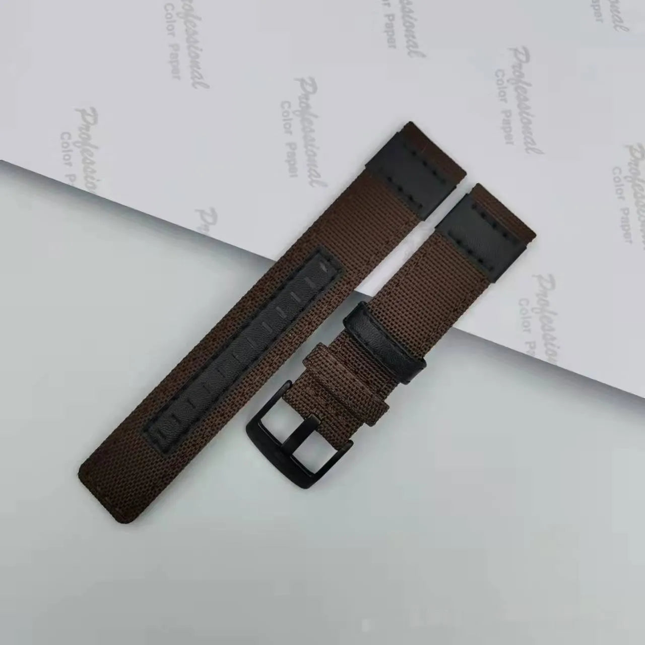 Oxford cloth canvas watch strap shown in multiple colour options including black, army green, and camouflage.