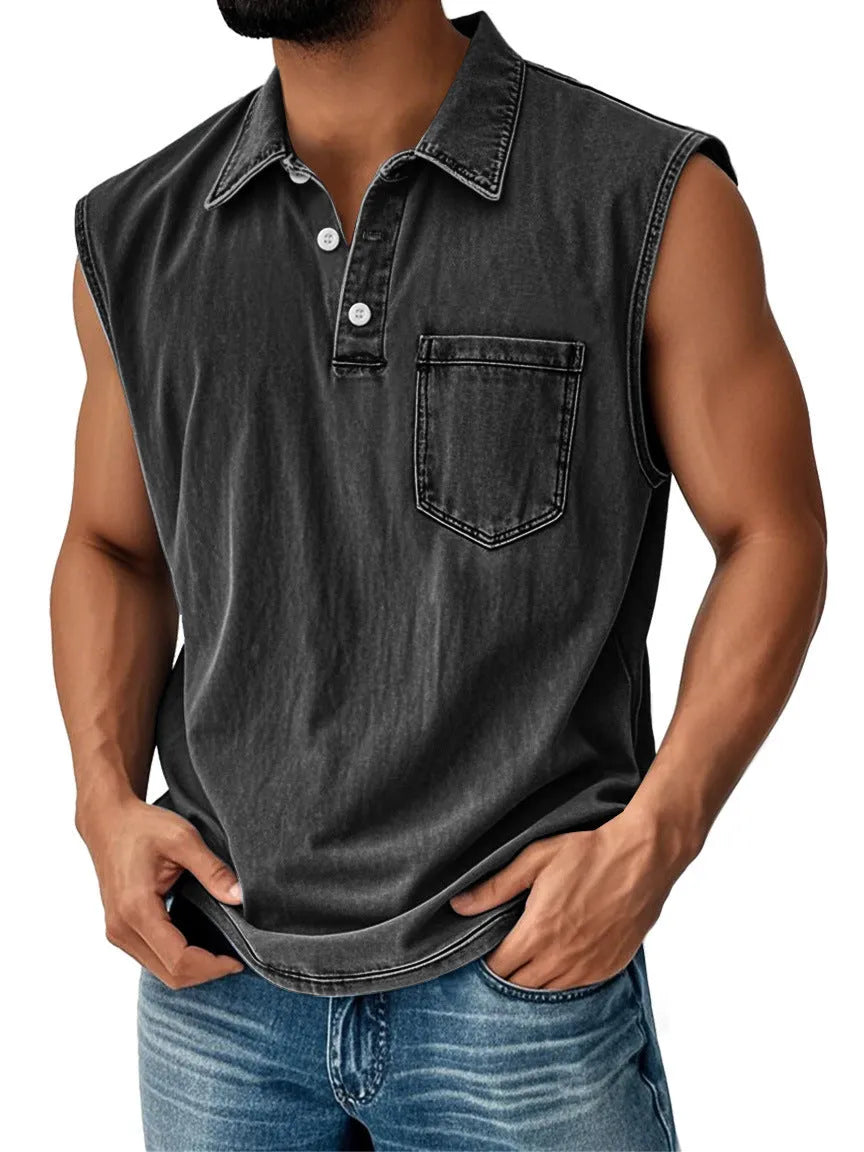 Men's 3D digitally printed polo shirt in loose fit with button front and short sleeves