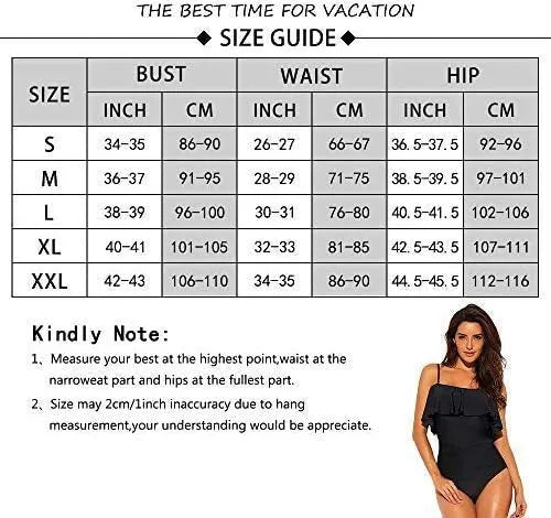 Black one-piece swimsuit with ruffled halter strap and side cut-out details