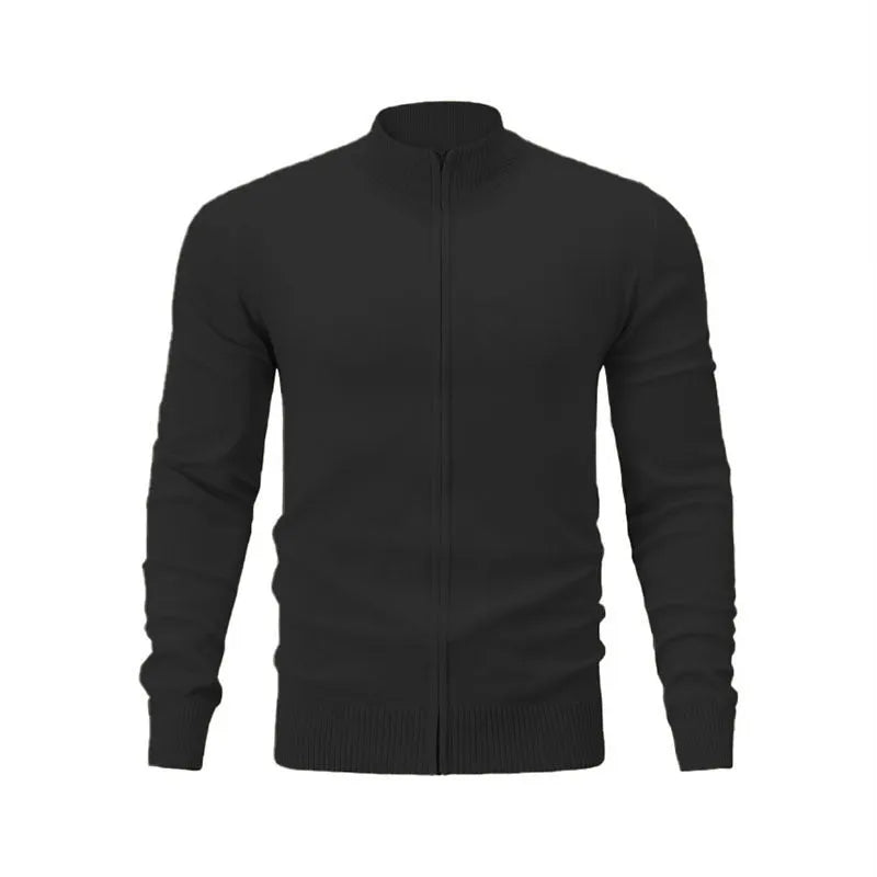 Casual zip-front sports sweater with stand collar in cotton fabric, loose fit, multiple colour options