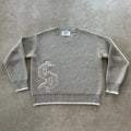 Grey loose-fitting jacquard knitwear coat with long sleeves