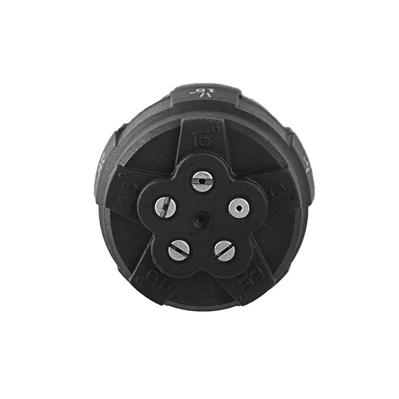 Five-function high-pressure water gun spray nozzle showing adjustable head and insulation displacement connection