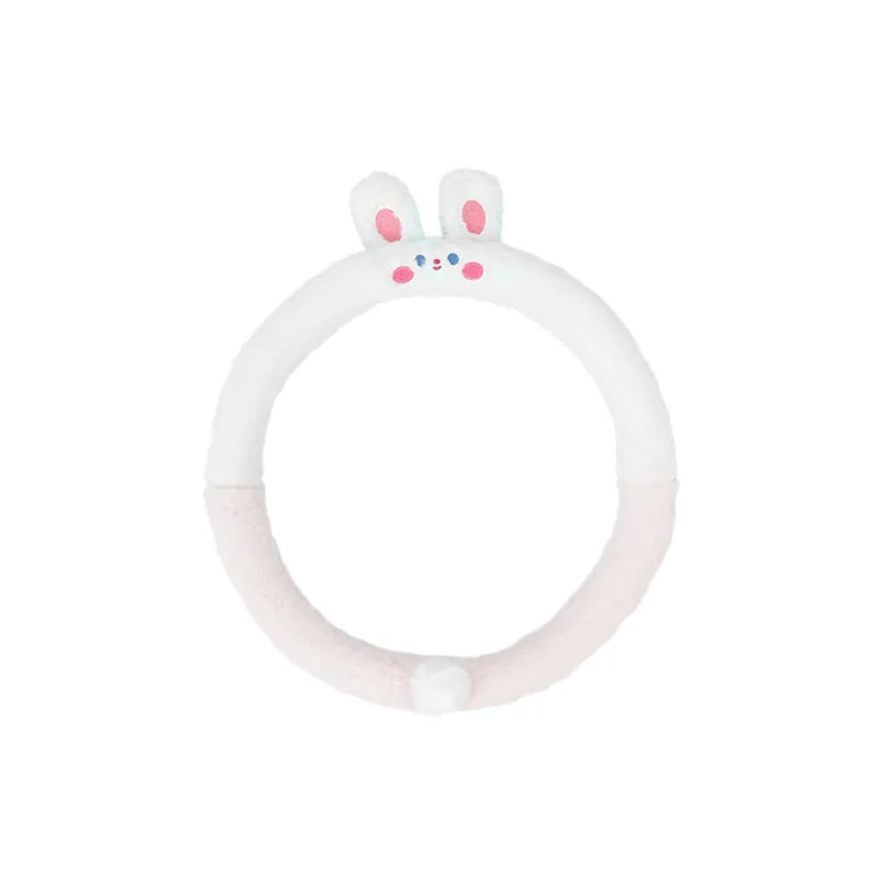 Plush cartoon animal embroidered steering wheel cover with rabbit fur, for winter.