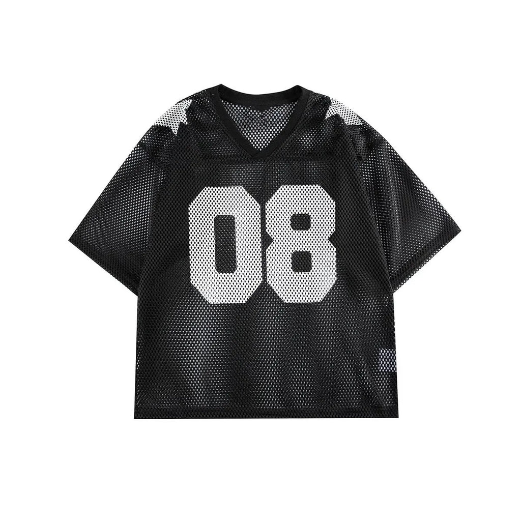 Black half sleeve pullover shirt with white letters pattern, loose fit design
