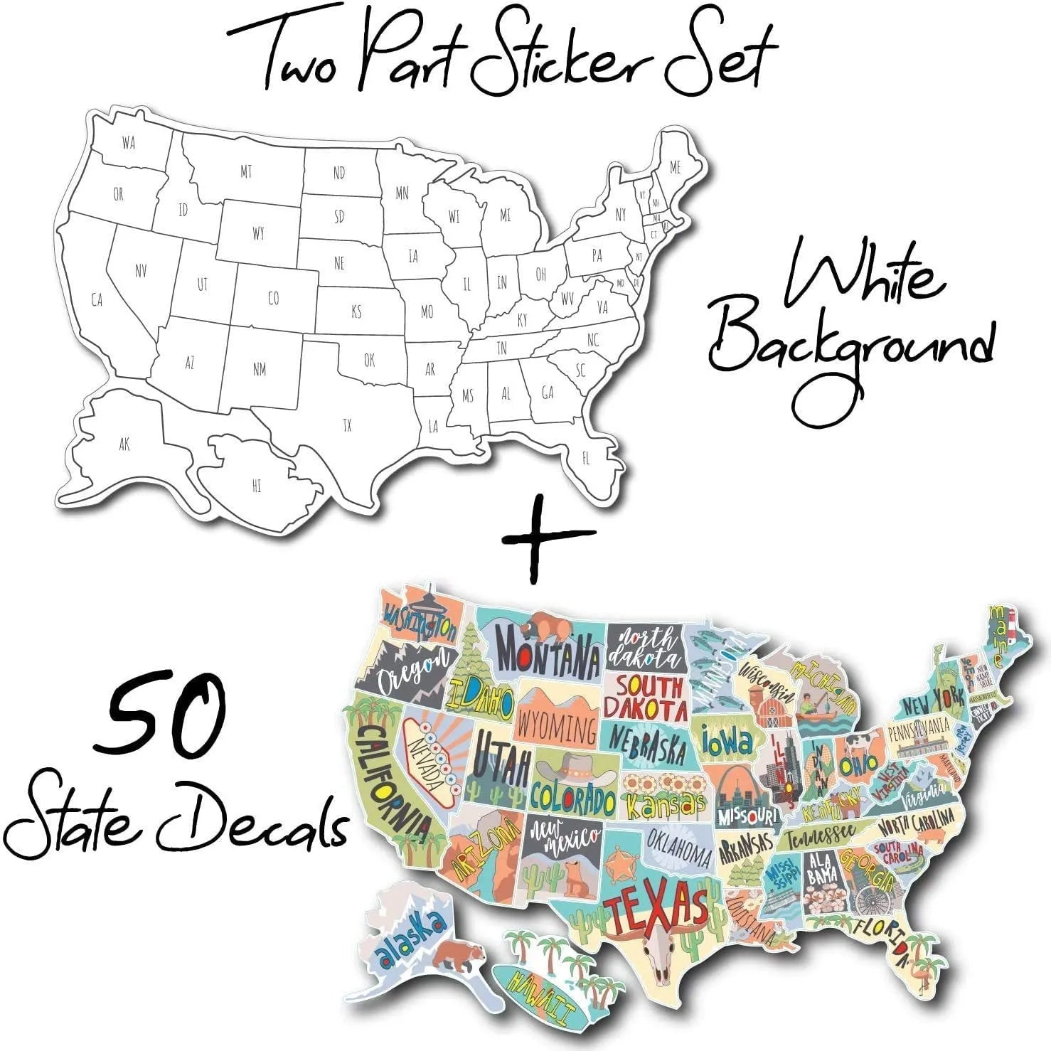 Travel-themed car body sticker set with letter stickers and white background map for vehicle decoration
