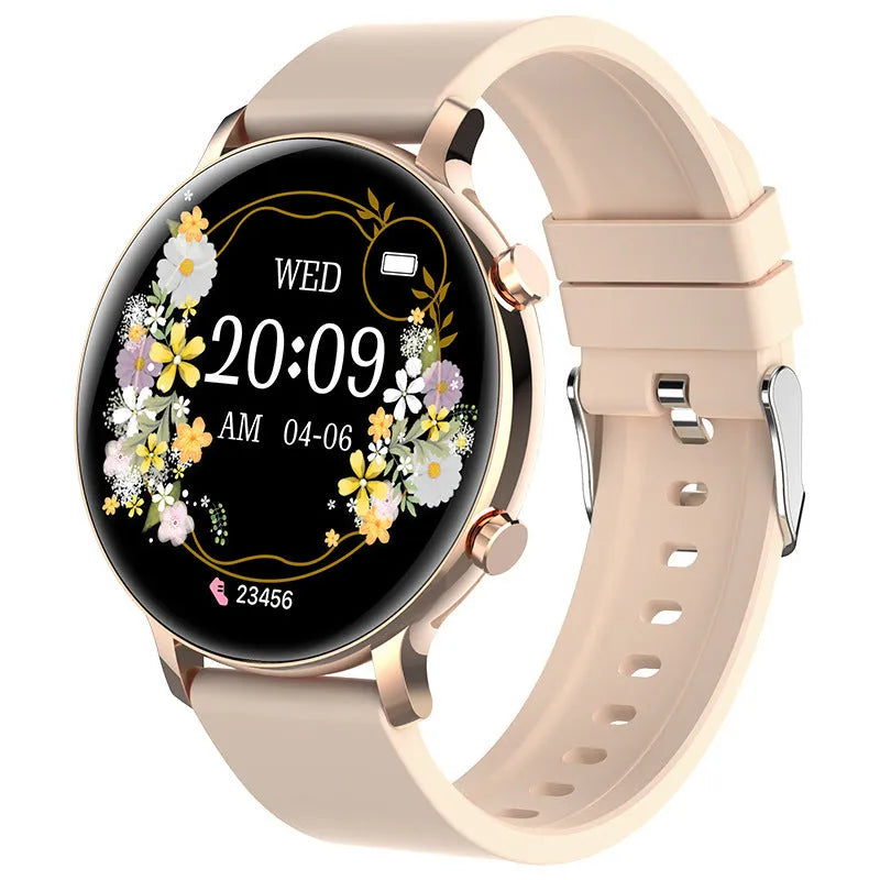 Bluetooth smartwatch with stainless steel strap on wrist, showing call and heart rate interface.
