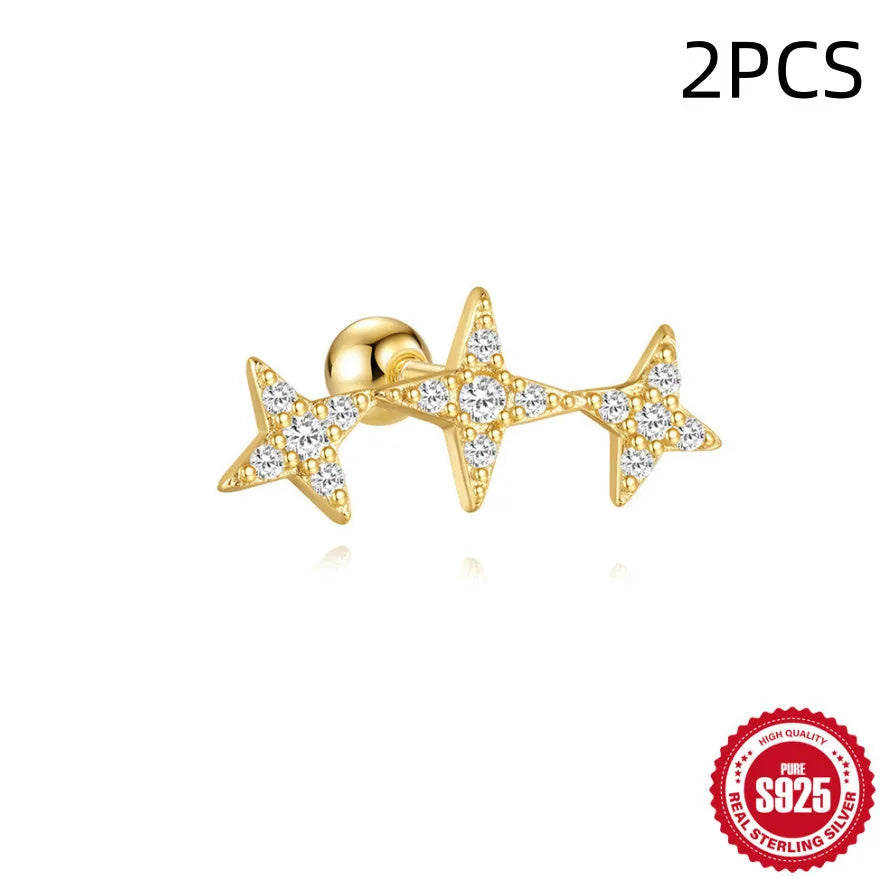 S925 sterling silver flower gravel stud earrings in golden electroplated finish