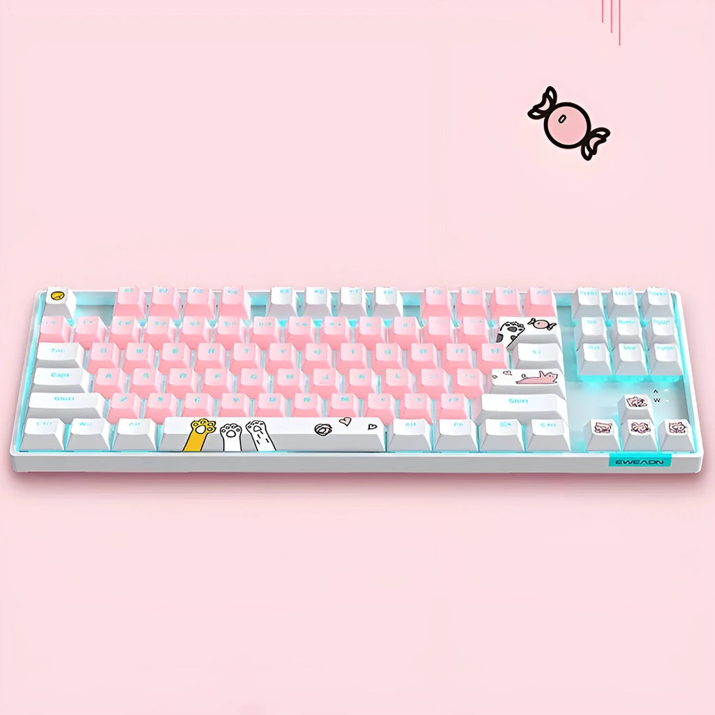 87 key RGB mechanical keyboard with green axis switches, metal panel, two-color key caps, USB cable and optional cotton hand rest