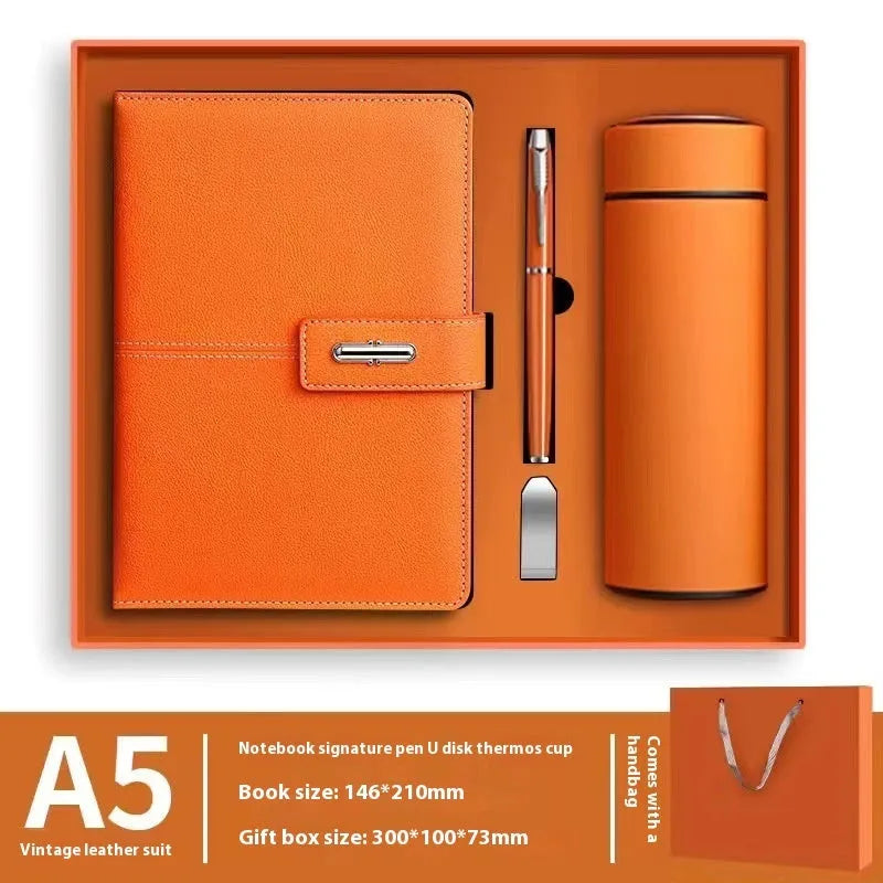 Customisable A5 notebook with imitation leather cover in various colour options on wood-free paper.