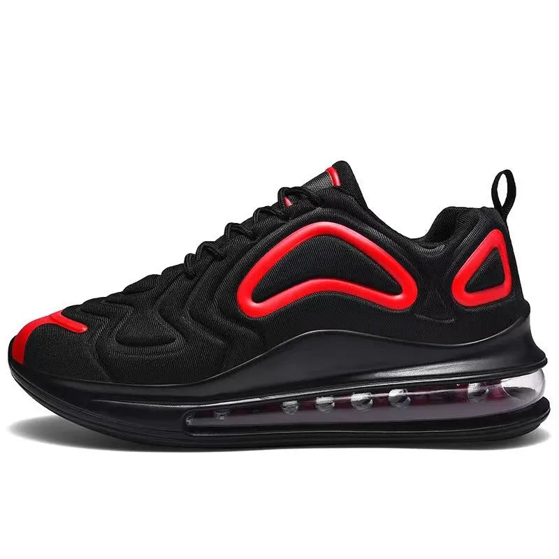 Men's black air cushion running sneakers with lace-up design and thick sole