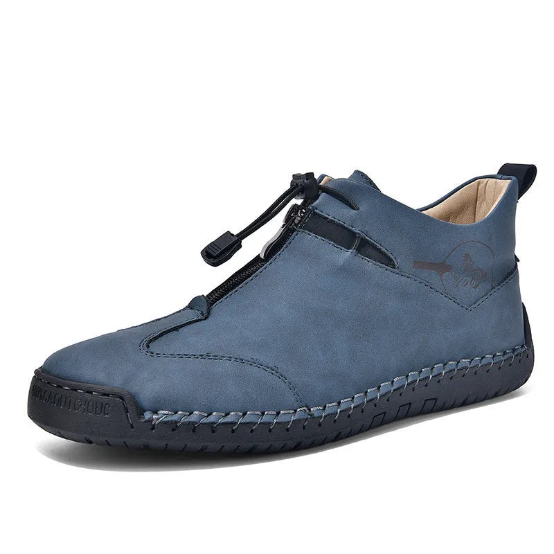Men's casual leather height increasing shoes with round toe and mid heel