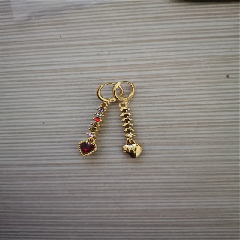Women's heart-shaped fashion earrings with gold or silver electroplated alloy construction