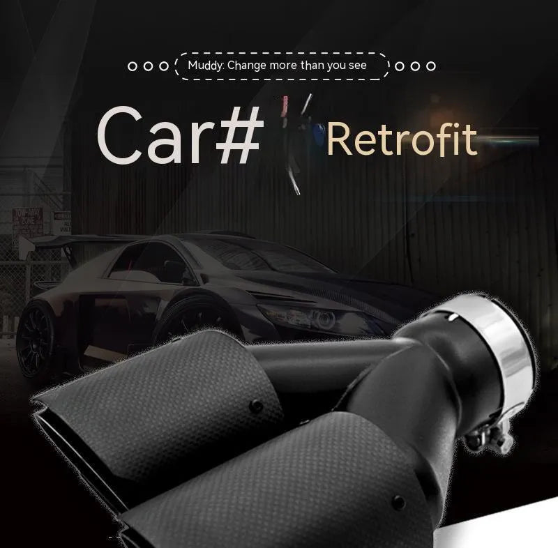 Black carbon fibre car exhaust pipe with double outlet tail nozzle, 250mm size