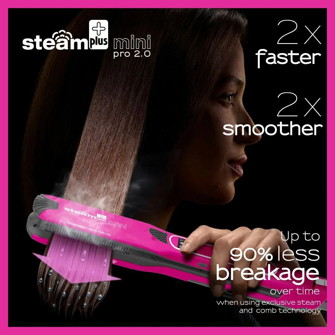 Mini steam splint spray hair straightener in champagne colour with dual styling functions