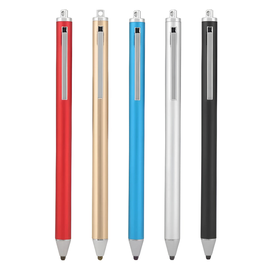 Metal fine-point capacitive stylus for phone and tablet touch screens in seven colour options.