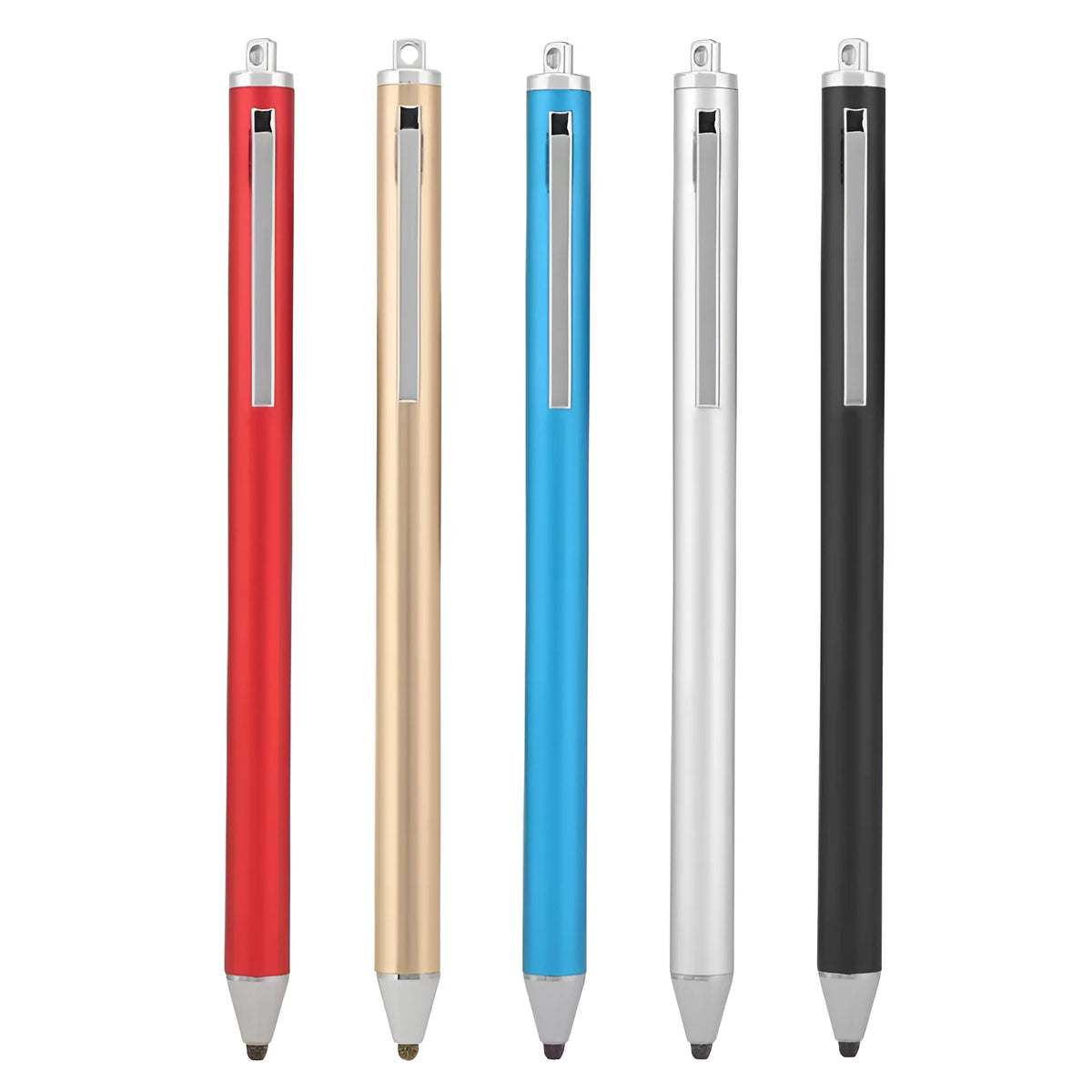 Metal fine-point capacitive stylus for phone and tablet touch screens in seven colour options.