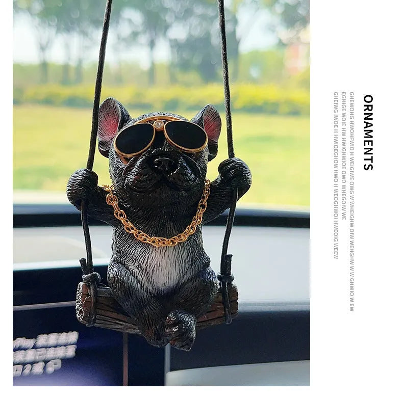 Resin bulldog cartoon car pendant ornament hanging from rearview mirror