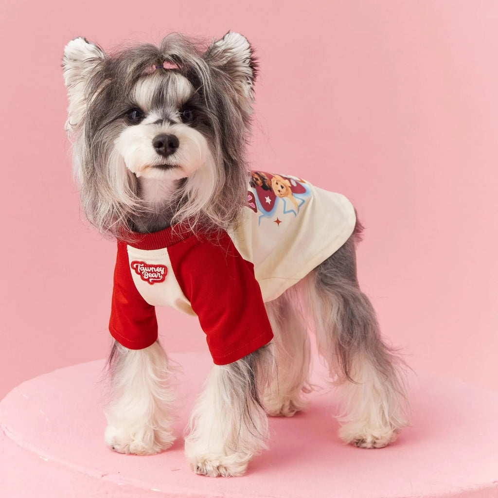 Cotton dog summer clothes in embroidered red or pink colours available in six sizes