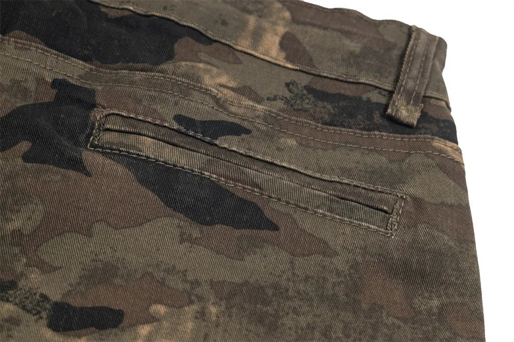 Men's camouflage denim trousers, mid waist, straight leg, cotton main fabric, sizes S to XL