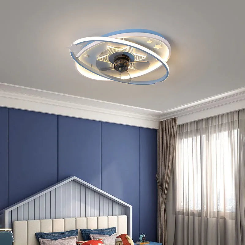 Modern iron chandelier with acrylic shades and remote control for children's bedroom lighting