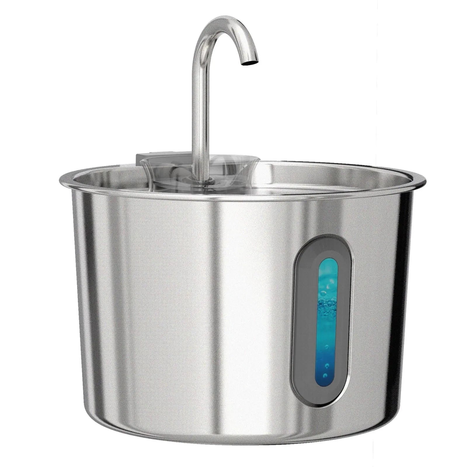 Stainless steel automatic cat water dispenser with 2.2-litre capacity on a floor
