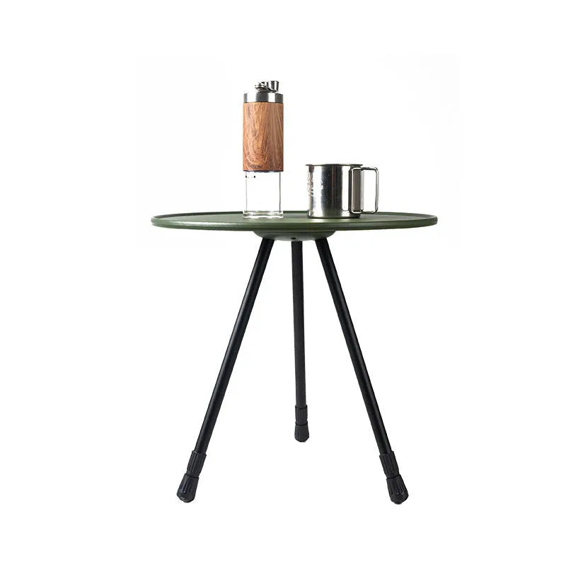 37cm round folding camping table in black or army green with adjustable height 36-57cm and storage net bag