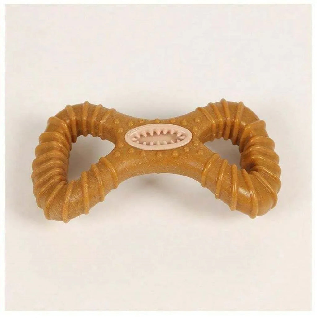 Dog chew toy bone for teeth cleaning and interactive play in durable bite-resistant construction