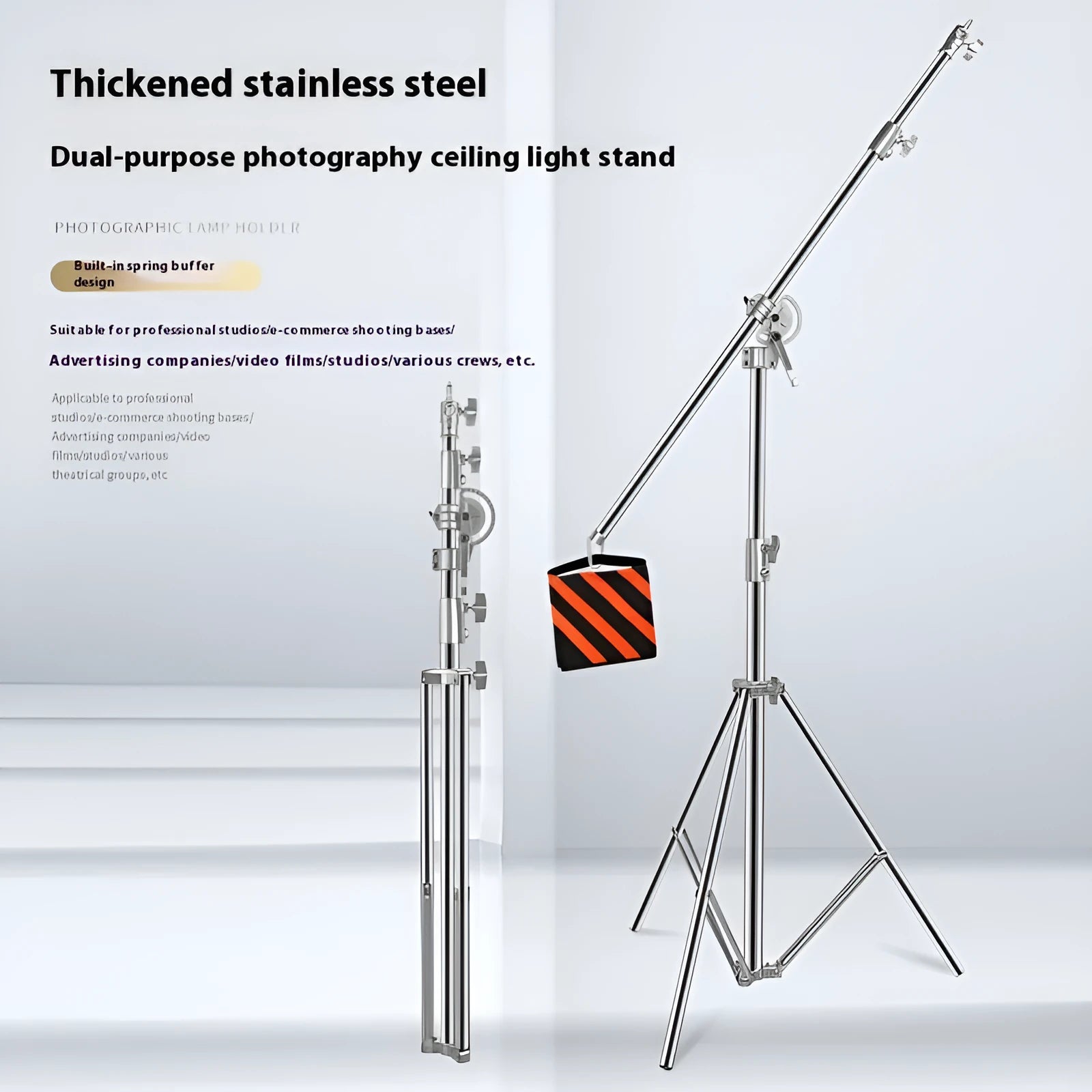 Silver stainless steel ceiling lamp rack with cross arm design extended to full height
